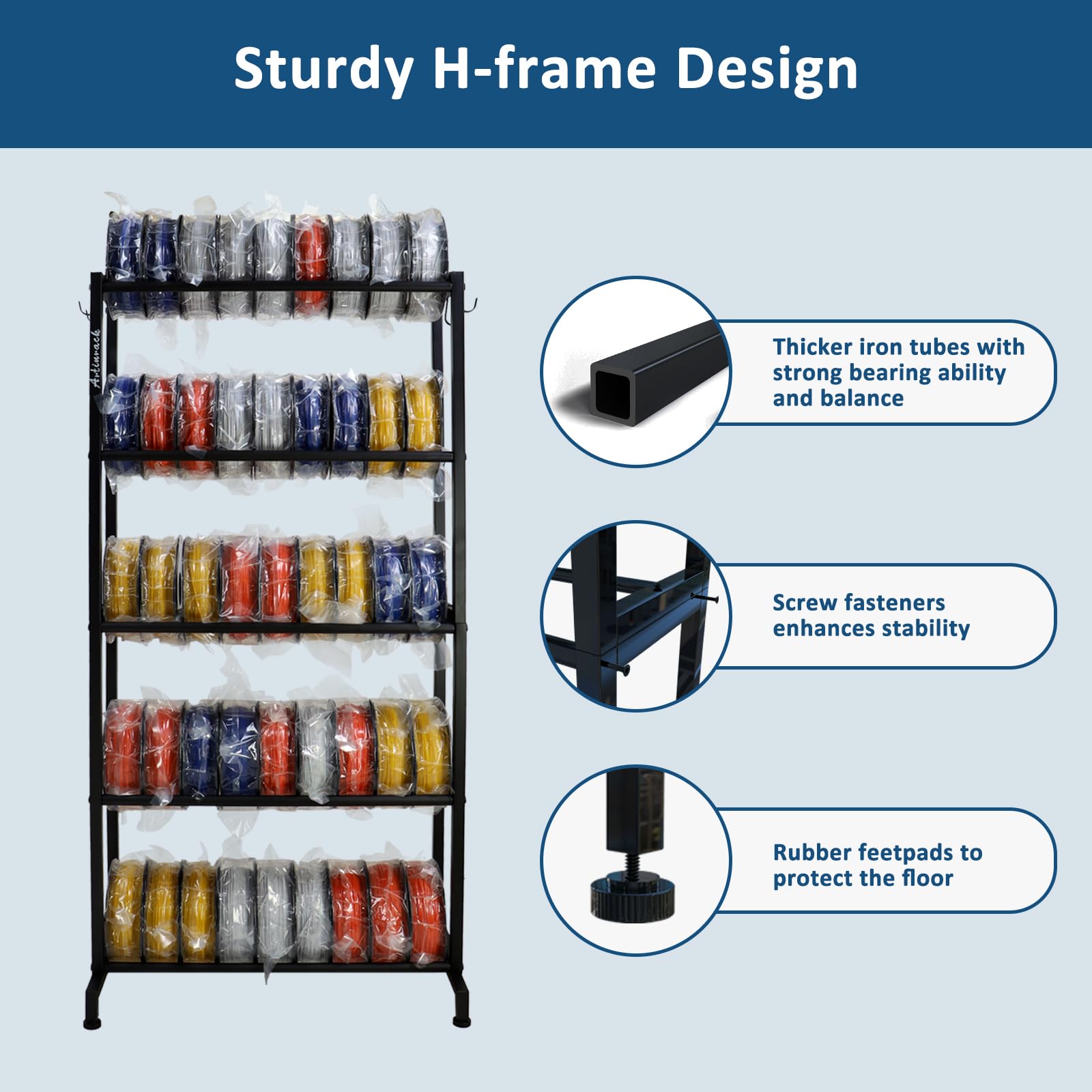 ARTINRACK 3D Printer Filament Storage Rack, Heavy Duty Storage Shelves for 40+ Printing Filaments, 5 Tier Filament Spool Holder Rack for 3D Printing Business Studio Workshop - WoodArtSupply