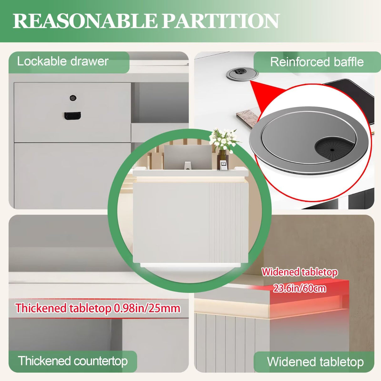 Reception Desk with Counter Modern Front Office Desk Commercial Reception Room Tables Checkout Counter Reception Table for Retail Lobby Beauty Salons Black 31inch/80cm Generic