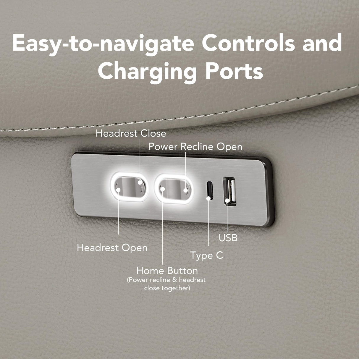 CHITA Large Power Zero Gravity Recliner Chair, Genuine Leather Recliner Chair for Adults with Adjustable Power Headrest and Hidden Slide-Out Cupholders, USB and Type-C Ports, Creamy Grey CHITA