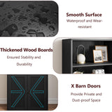 GarveeHome Farmhouse Bookcase with Doors 11.8in Depth Display Storage Shelves 71.4in Tall Industrial Bookshelf Wooden 6 Shelf Bookshelves for Bedroom, Living Room, Home Office (Black) GarveeHome