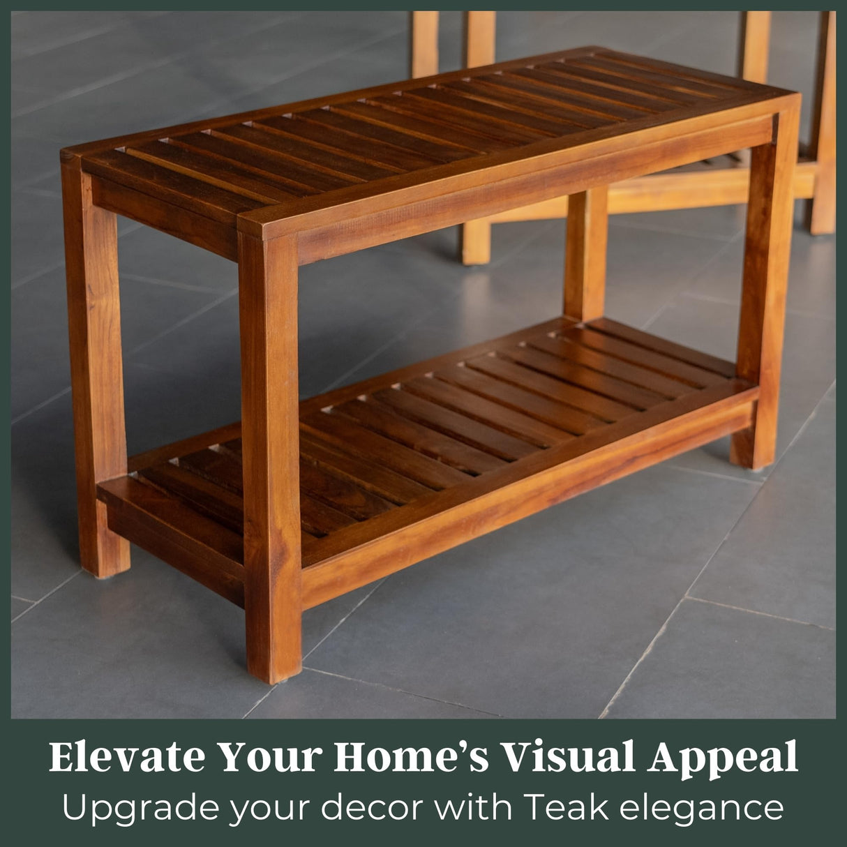 Teak Shower Bench - Fully Assembled 30 Inch Shower Bench with Shelf | Water Resistant Shower Benches for Inside Shower to Sit On | Wooden Shower Bench for Spa, Garden | Adjustable Non-Slip Feet The Teaky Hut