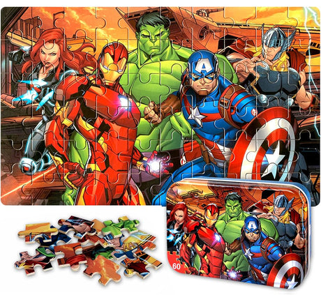 Puzzles for Kids 60 Piece Jigsaw Puzzles for Kids Ages 4-6 Wood Puzzles in a Metal Box Dinosaur Puzzles for Kids Ages 8-10 Great Gifts for Girls and Boys AVENGERS