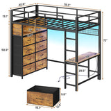 BTHFST Twin Loft Bed with Desk & 8 Drawers Tall Dresser, Metal Loft Bed with LED Lights & Charging Station, 2-Tier Storage Shelves, Stable & Sturdy, Noise Free, Rustic Brown and Black BTHFST