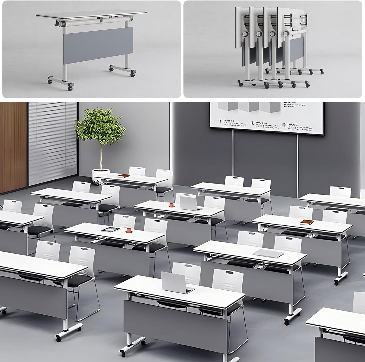 5.3FT Folding Conference Table with Lockable Wheels-Mobile Conference Room Table Foldable Meeting Table for Office Home Classroom Seminar Rooms-Durable,Seats 2-10 People,Space-Saving Design(6PACK) bbyekctc