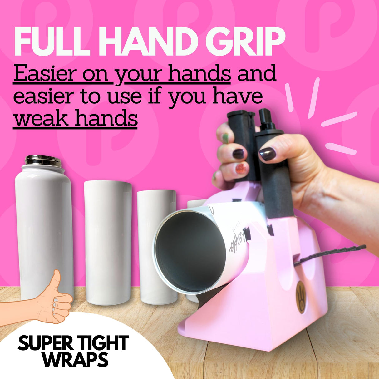 Pinch Perfect Trident Tumbler Clamp - Standard Size Adjustable Tumbler Sublimation Tool for Tumbler Sizes from 12oz - 40oz Skinny & Thick Tumblers (Pink) Pinch Perfect