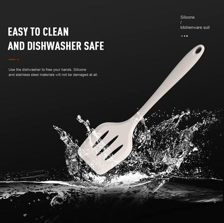 Silicone Cooking Utensils Set - 446°F Heat Resistant Kitchen Utensils,Turner Tongs,Spatula,Spoon,Brush,Whisk,Kitchen Utensil Gadgets Tools Set for Nonstick Cookware,Dishwasher Safe (BPA Free) AOTHOD