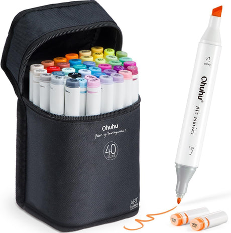 Ohuhu Alcohol Markers - Double Tipped Art Marker Set for Artists Adults Coloring Illustration - Alcohol-based Refillable Ink - 40 Colors - Chisel & Fine Dual Tips - Oahu of Ohuhu Markers Ohuhu