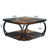 Tribesigns Square Coffee Table with 2 Tiers, 40 inches Low Farmhouse Coffee Table with Wood Storage Shelf Heavy Duty Metal Curved Frame for Modern Living Room, Black Rustic Brown Tribesigns