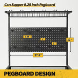 SOYEEZE Large Size Fishing Rod Holders for Garage, Heavy Duty 4-Tier Fishing Pole Rack Holds up to 12 Rods with Pegboard and Hooks, Fishing Gear Organizer, Fishing Storage Cart with Lockable Wheels SOYEEZE