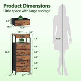 Furnulem 5 Drawers Dresser with Charging Station, Tall Night Stand with Storage Shelf, Fabric Chest of Drawers, Bedside Table for Closet, Entryway, Bedroom Furniture, 3 Ways to Use, Rustic Brown Furnulem