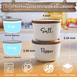 DAYYET Salt and Pepper Bowls, 10 oz Salt Cellar with Lid, Stacked Ceramic Salt Pepper Container with Acacia Wood Lid, Salt Box for Countertop, Modern Kitchen Decor, Set of 2, White DAYYET