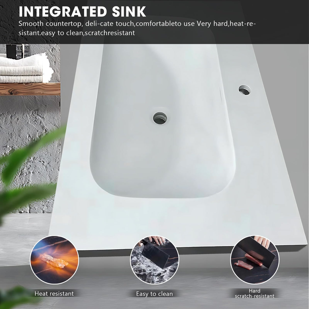 High QLO Bathroom Vanity -60'' Floating Bathroom Vanities with Sink Includes Striped Embossed Glass Door Cabinet & White Simple Unique Style | Marble Texture Design Countertop and Led Light High QLO