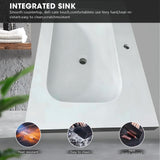 High QLO Bathroom Vanity -60'' Floating Bathroom Vanities with Sink Includes Striped Embossed Glass Door Cabinet & White Simple Unique Style | Marble Texture Design Countertop and Led Light High QLO