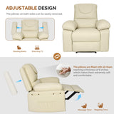 Recliner Chair, Electric Recliner Massage Chairs for Adults with PU Leather,Padded Seat Backrest Comfy Chairs for Living Room, Reading, Sleeping, Adjustable Recliner (Beige) homeokay