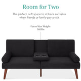 Best Choice Products Mid-Century Modern Upholstered Futon, Convertible Folding Sofa Bed, Small Couch w/Rounded Armrests, 2 Cupholders - Black Best Choice Products
