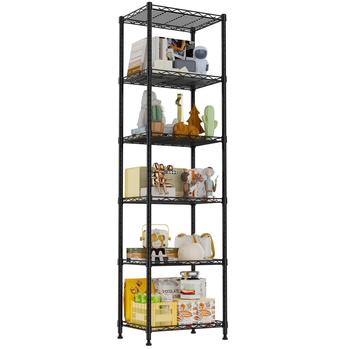 REGILLER 6 Wire Shelving Steel Storage Rack Adjustable Unit Shelves for Laundry Bathroom Kitchen Pantry Closet(Black,11.7" D x 16.8" W x 63" H) REGILLER