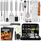 34Pcs Grill Accessories Grilling Gifts for Men, 16 Inches Heavy Duty BBQ Accessories, Stainless Steel Grill Tools with Thermometer, Grill Mats for Backyard, BBQ Set for Men Women Taimasi