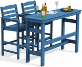 SERWALL Outdoor Bar Table and Chairs Set, Adirondack Bar Chairs Set of 2 and Bar Height Table, All Weather HDPE Outdoor Patio Bar Set, Outdoor Furniture for Outside, Poolside, Backyard, Garden, Blue SERWALL