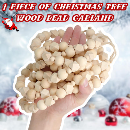 Jetec 12 Feet Christmas Wood Bead Garland Boho Garland Christmas Wooden Garland Christmas Rustic Beaded Garland Decorative Tree Decorations Farmhouse Country Home Decor for Xmas Tree Wall Ornaments