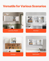 VEVOR Laundry Room Wall Cabinet, 2-Tier Wall Mounted Hanging Cabinet with 3 Doors, Cupboard Organizer with Adjustable Shelf, for Kitchen, Garage, Laundry, 12.44 x 54 x 20.31 in (D x W x H), White VEVOR