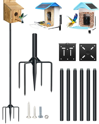 QwayHome Upgrade 80In Smart Bird Feeder Pole, Outdoor Bird House Poles Mount Kit for Bird Buddy Feeder & Wooden Bird House, Adjustable Heavy-Duty Birdhouse Pole Stand Post Set with 5-Prong Base