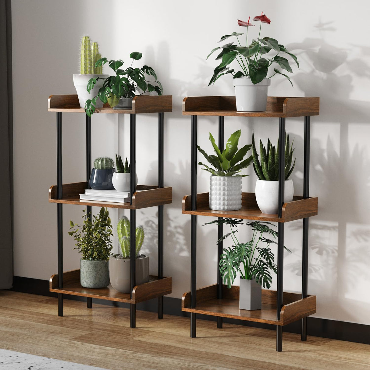 Daiumulti Bookshelf, 3 Tier Bookcase, Industrial Small Book Shelf, Rustic Brown Bookshelf, Metal Display Shelf Storage Organizer for Living Room, Bedroom& Home Office Daiumulti