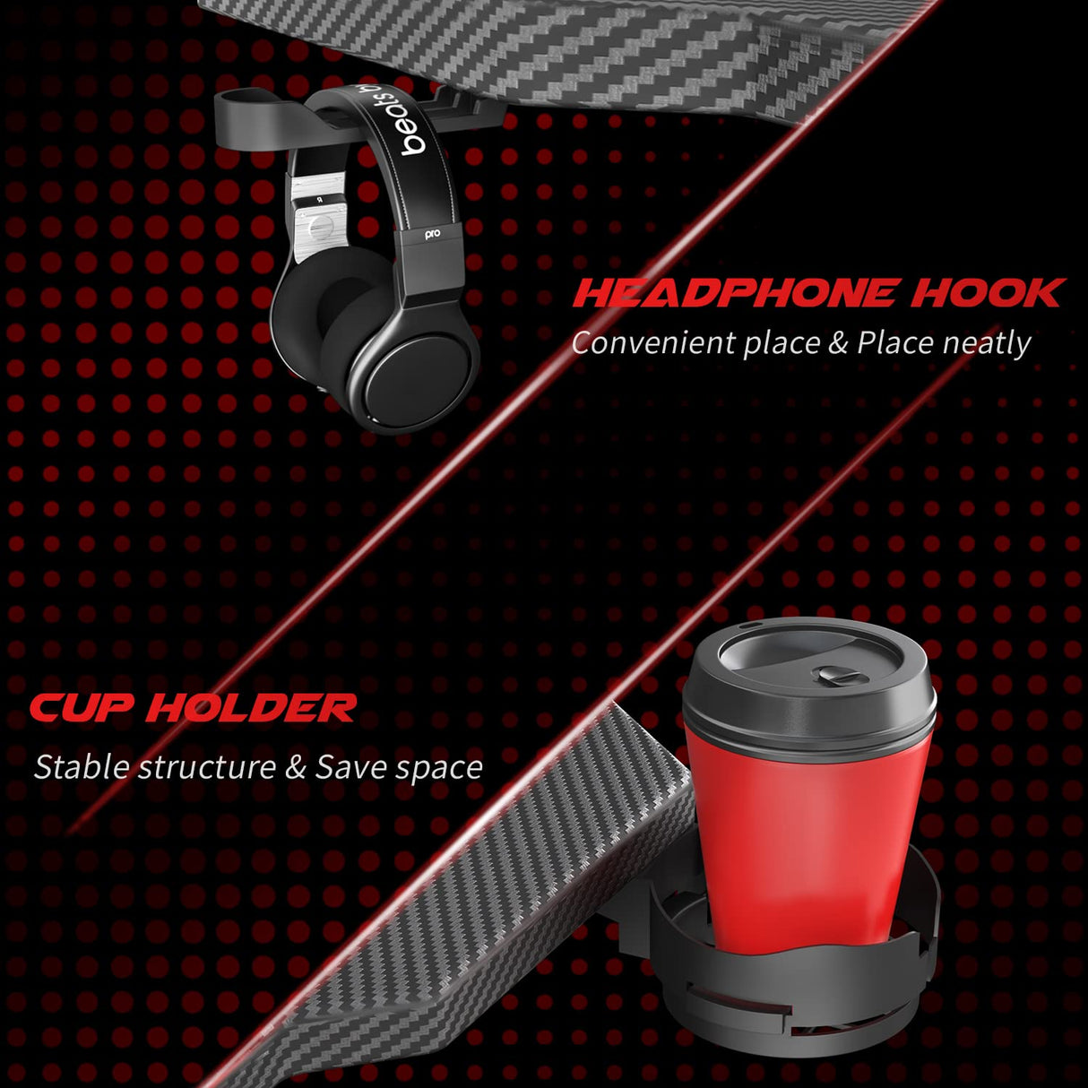 Homall Gaming Computer Desk with Carbon Fiber Surface, Gaming Table Z Shaped Pc Home Office with Cup Holder&Headphone Hook(55 in, Black) Homall