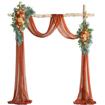 ponatia Artificial Wedding Arch Flowers Kit(Pack of 3) with 26Ft Shiny Wedding Arch Draping Fabric, Arch Flowers for Wedding Ceremony and Reception Backdrop Wedding Decoration (Burnt Orange)