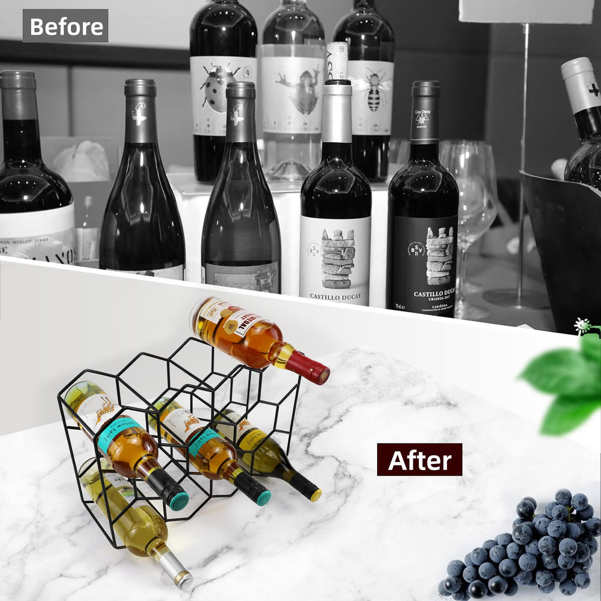 Luoieo 14 Bottles Black Wine Rack Countertop,Geometric Stainless Steel Wine Bottle Holder,3Tier Wine Racks for Cabinet,Pantry,Bar,Table,No Assembly Required Luoieo