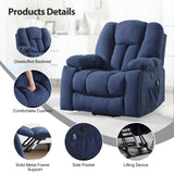 CANMOV Power Lift Recliner Chair with Massage and Heat for Elderly, Overstuffed Wide Recliners, Heavy Duty and Safety Motion Reclining Mechanism with USB Ports, 2 Concealed Cup Holders, Navy Blue CANMOV
