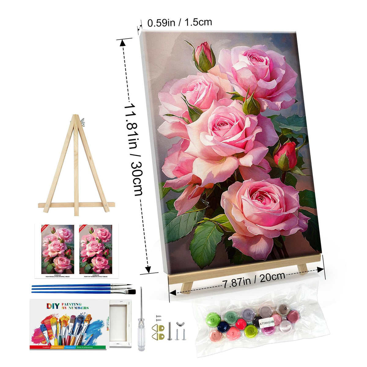 ATDMS Paint by Numbers Kit for Adults with Frame Flowers Paint by Numbers Kit with Easel DIY Adult Paint by Number Kits on Canvas Framed Floral Oil Painting Kits for Home Wall Decor 8x12 Inch ATDMS