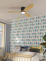 OUATER Flush Mount Ceiling Fan with Light, 52 inch Low Profile Ceiling Fans with Remote for Outdoor/Patios, 3 Color Light, 6 Speed, DC Motor, Wood and Modern Matte Black OUATER