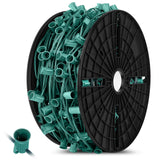 Brightever Commercial 500 FT C9 Christmas LED Lights String Outdoor, E17 Christmas Light Sockets Set Spool, C9 Sockets Patio String Lights C9 Strands - 12 Spacing Intermediate Base Green Wire Brightever