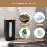 GCWSTJK Black Freestanding Wooden Toilet Paper Holder Stand, Rustic Bathroom Storage Organizer with Burnt Wood Lid, Fits 3 Extra XXL Toilet Paper Rolls GCWSTJK