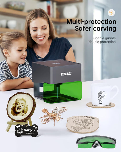 DAJA DJ6 Laser Engraver with Higher Columns Portable Laser Engraving Machine Kits for DIY Supports Win/Mobile System/Offline Laser Cutter (Working Area 3.15 * 3.15 inches) DAJA