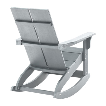 Flash Furniture Finn Modern Commercial Grade Poly Resin Wood Adirondack Rocking Chair - All Weather Gray Polystyrene - Dual Slat Back - Stainless Steel Hardware