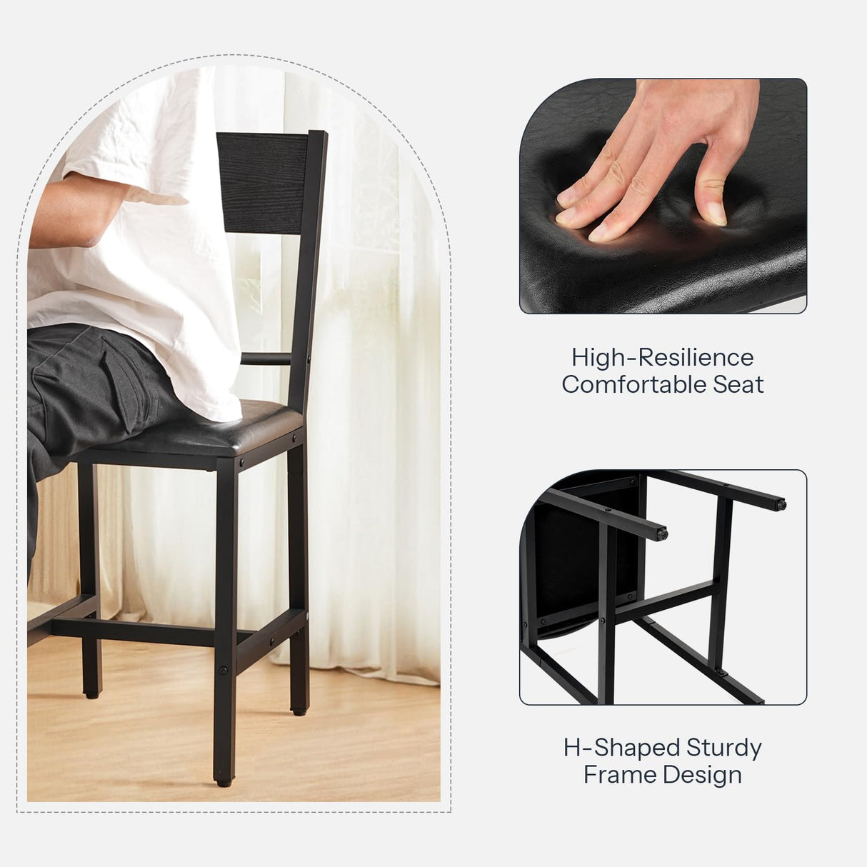 HOOBRO Kitchen Chairs Set of 2, Upholstered Dining Chairs, Dining Room Chairs with PU Cushion Seat, Black Kitchen Chairs with Backrest and Adjustable Feet, for Dining Room, Kitchen, Black BB36CD01 HOOBRO