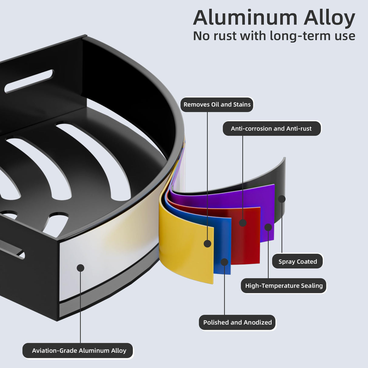 Wisfame Black Corner Shower Caddy - Rustproof Aluminium Triangle Shower Shelf - No Drill & Drill Installation - 2 Bathroom Shelves Wall Mounted (20LB Capacity/Tier) Wisfame