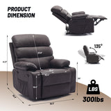 PU Leather Extra Wide Manual Recliner for Adults with Massage and Heat, Large Lazy Chair with 1.5X Sponge Comfort Arm and Back for Living Room, Bedroom PeacefulHues
