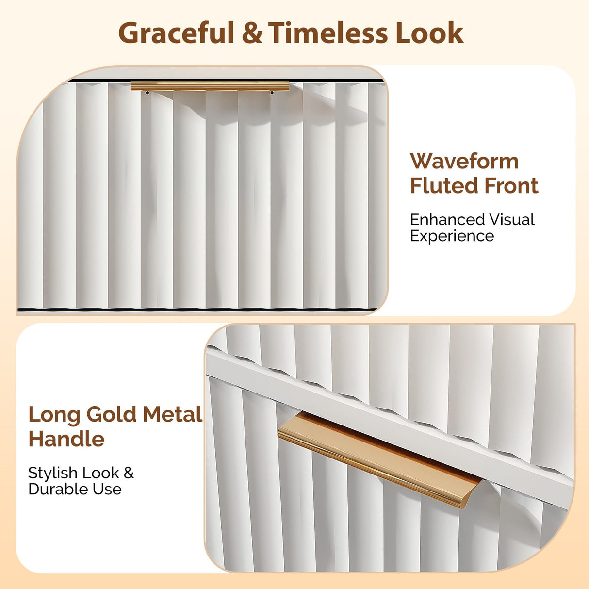 VINGLI Fluted Wardrobe Closet Armoire with Doors And Drawers, White Wardrobe Cabinet with Hanging Rack, Bedroom Closet Wood, Free Standing Armoire with Shelf and Solid Wood Legs, 31.5"W*19.7"D*69.3"H VINGLI