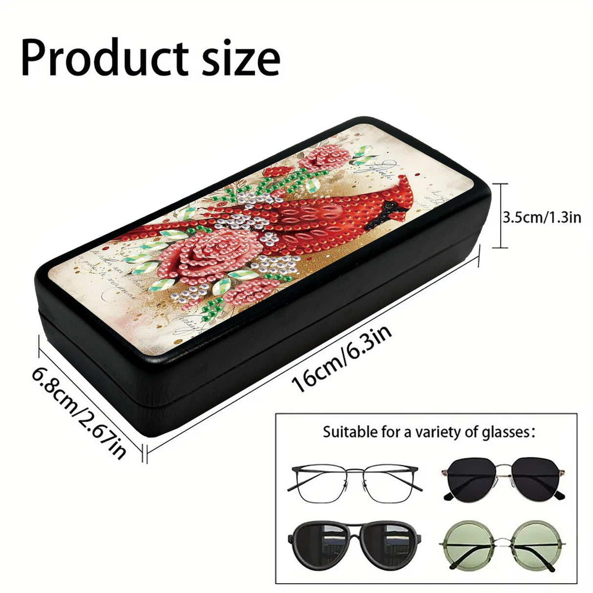 DIY Diamond Art Painting Portable Eyeglasses Case, Anti-Stress Retro Sunglasses Glasses Storage Box Eyeglass Safety Pouch Box-Cardinal-1 WoodArtSupply