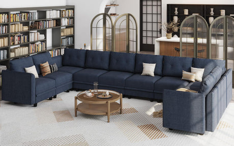 LLappuil Oversized Sectional Sofa Modular Couch with Storage, 10 Seater U Shaped Sectional Couches Set for Living Room, Denim Blue LLappuil