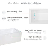 Swiss Madison Well Made Forever Voltaire 48"x32" Acrylic White, Alcove, Left Hand Drain, Apron Bathtub Swiss Madison