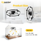 Ensenior 24'' Low Profile Ceiling Fans with Lights and Remote, Fandelier Ceiling Fan Flush Mount, APP Control, 6 Speed & 3000K-6500K Stepless Dimmable Small Ceiling Fan with Light for Bedroom - Black Ensenior