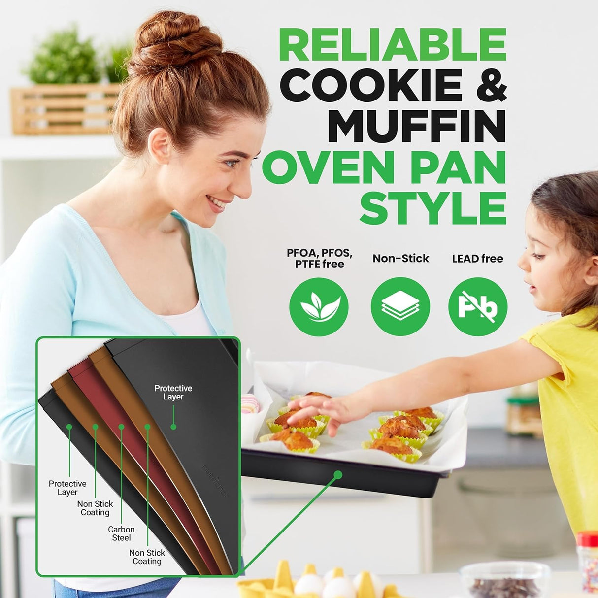 NutriChef 10-Piece Non-Stick Baking Pans Set - Deluxe Carbon Steel Bakeware Set w/ Cookie Sheets, Muffin Pan, Roasting Pan, Cake Pan, Baking Tray, Pizza Pan - Easy to Clean, Black NutriChef