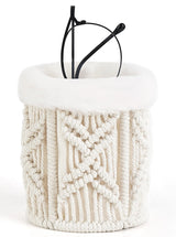 Mkono Glasses Holder for Nightstand Macrame Plush Lined Glasses Stand for Multiple Glasses Boho Decor Eyeglass Case Holder for Office Desk Organizer Mkono