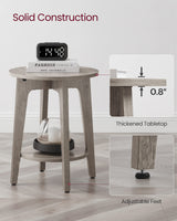 VASAGLE Side Table, Small Round End Table with Lower Shelf, Nightstand for Small Spaces, Living Room, Bedroom, Greige ULET283T02 VASAGLE