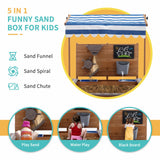 Kids Large Wooden SandBoxes with Roof, Pipleo Outdoor Sand Box Play w/Canopy for Backyard Garden Beach, Sand Pit for Beach Patio Outdoor, [Adjustable Cover & Sand Funnel & Drawing Board] - Brown Oak Pipleo
