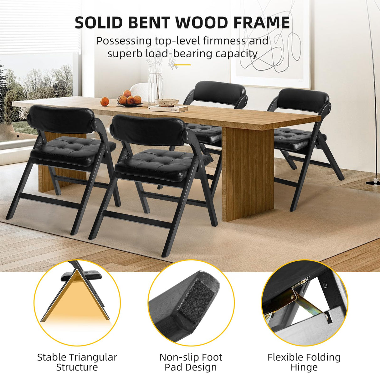 Asnefeli Wood Folding Chairs Set of 2, Stackable Wooden Foldable Chair with Padded Seats, Folding Extra Chair with Cushion for Guests Kitchen Office Wedding Party Picnic Chair (Walnut Green) Asnefeli