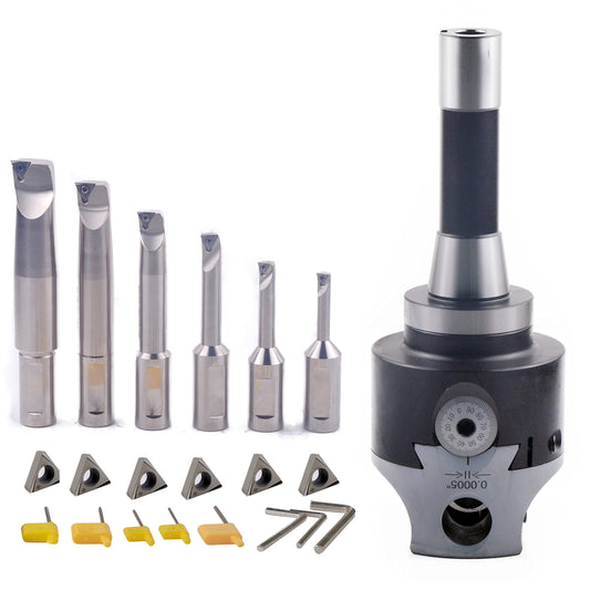 iCarbide R8 Boring Head 2Inch and 1/2 Shank Boring Bar 6pcs Set (Inserts Included) 1/2" - 4" - WoodArtSupply